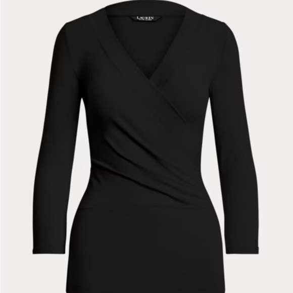 NWT Ralph Lauren Surplice Jersey Top (wrap front). AVAIL in Black & RED (sep ad) - Picture 3 of 5
